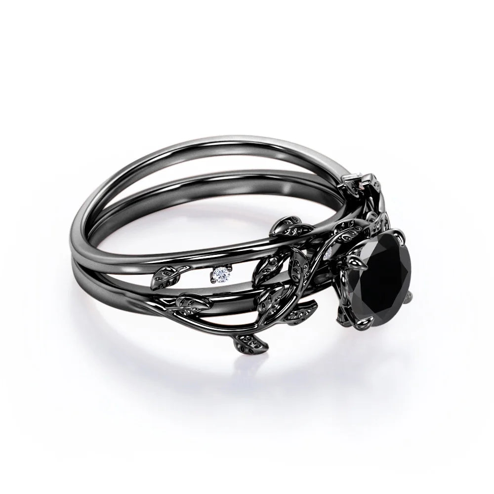 0.50 Carat Round Cut Lab Created Black Diamond Ring Set Y984
