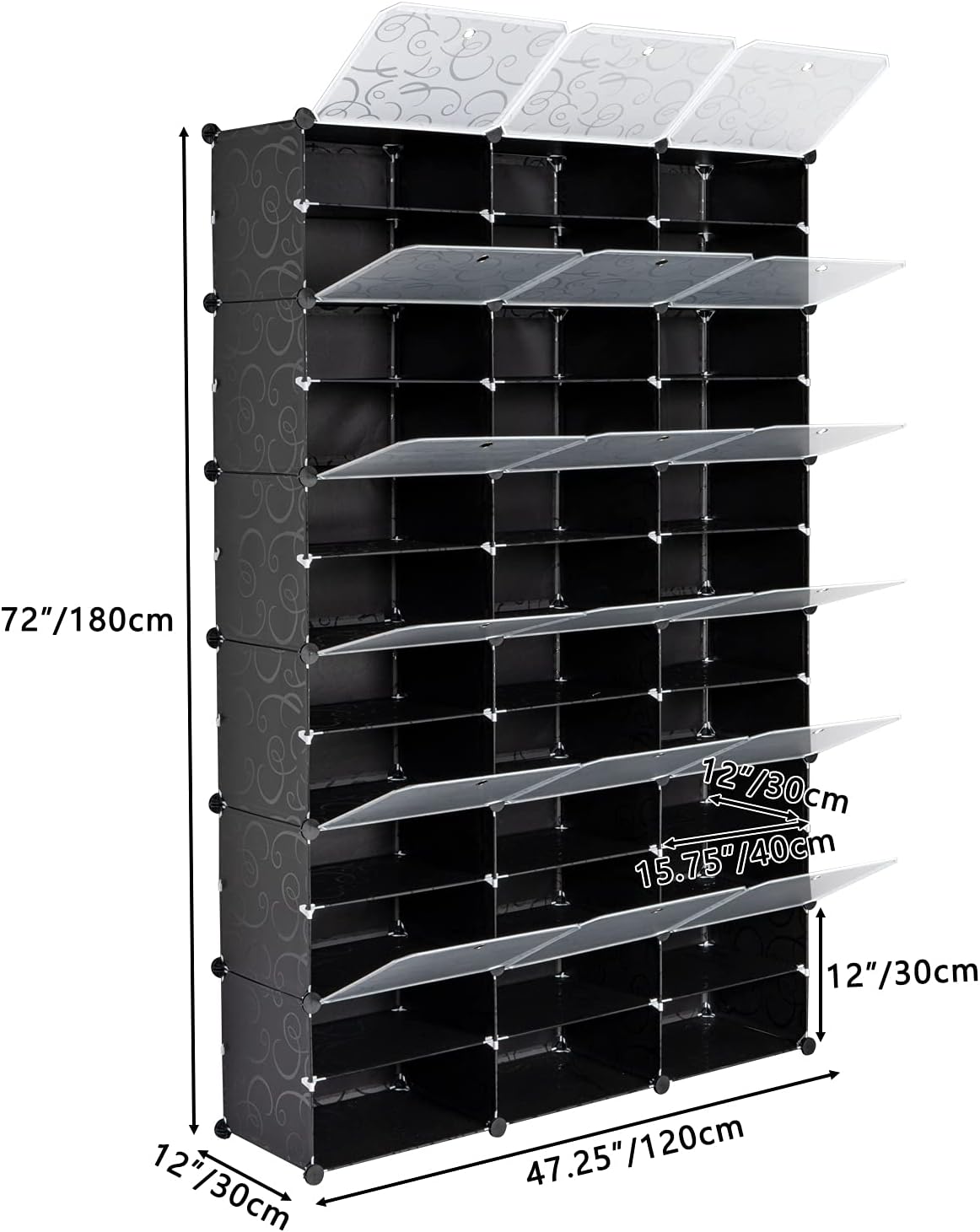 12-Tier 72 Pair Shoe Rack Storage Cabinet Black G6432