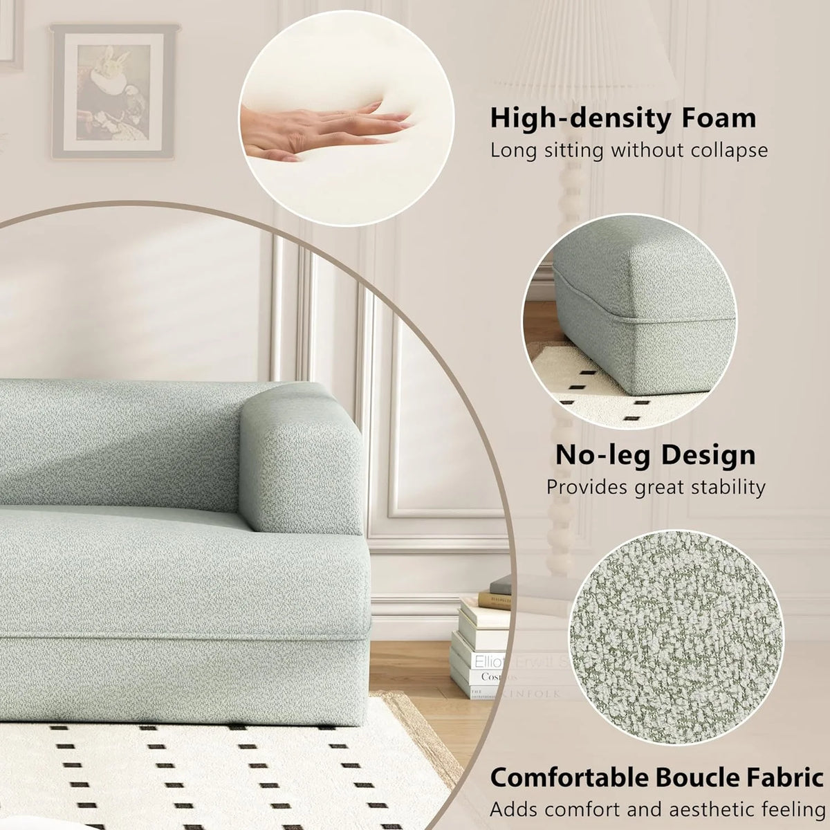 109.4" Green Boucle Curved Sofa Y810