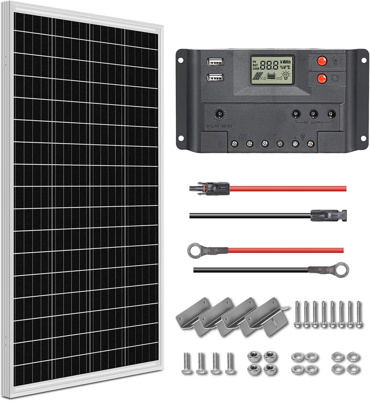 100 Watt 12 Volt Monocrystalline Solar Panel Starter Kit K88146