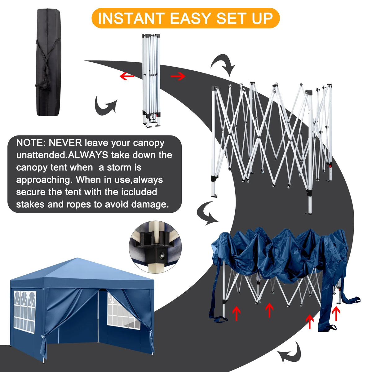 10' x 10' Blue Folding Pop Up Canopy Tent with Carry Bag O982628