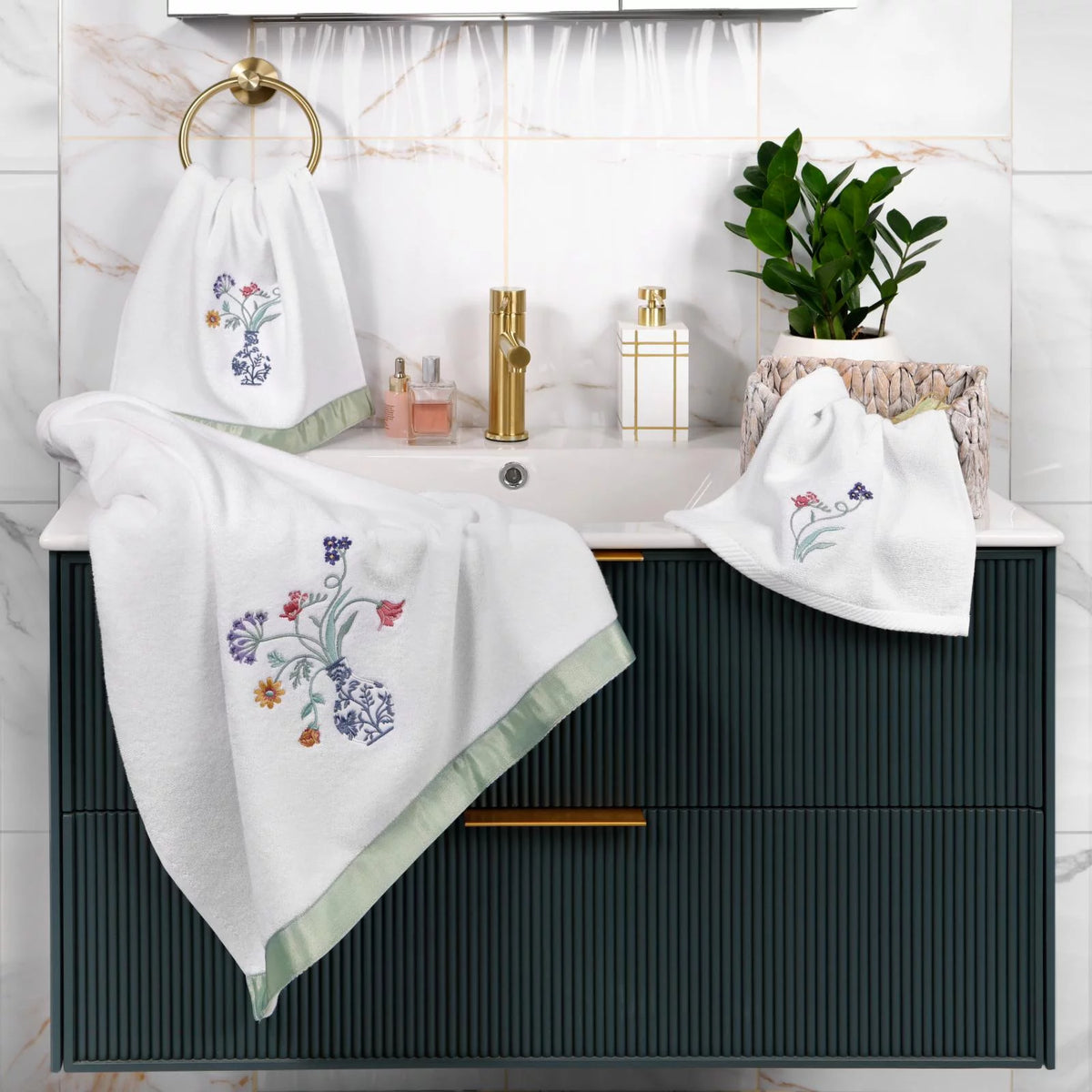 100% Turkish Cotton Embellished Hand Towel Set Y22795