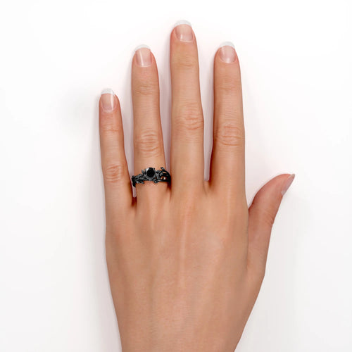 0.50 Carat Round Cut Lab Created Black Diamond Ring Set Y984