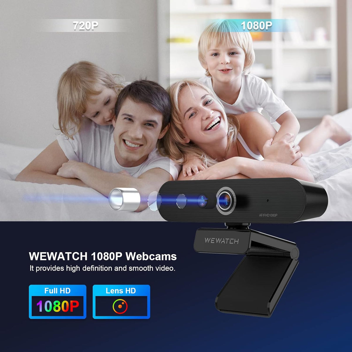 1080P Webcam with 2 Microphone, Auto Focus, USB, Low Light Correction P693