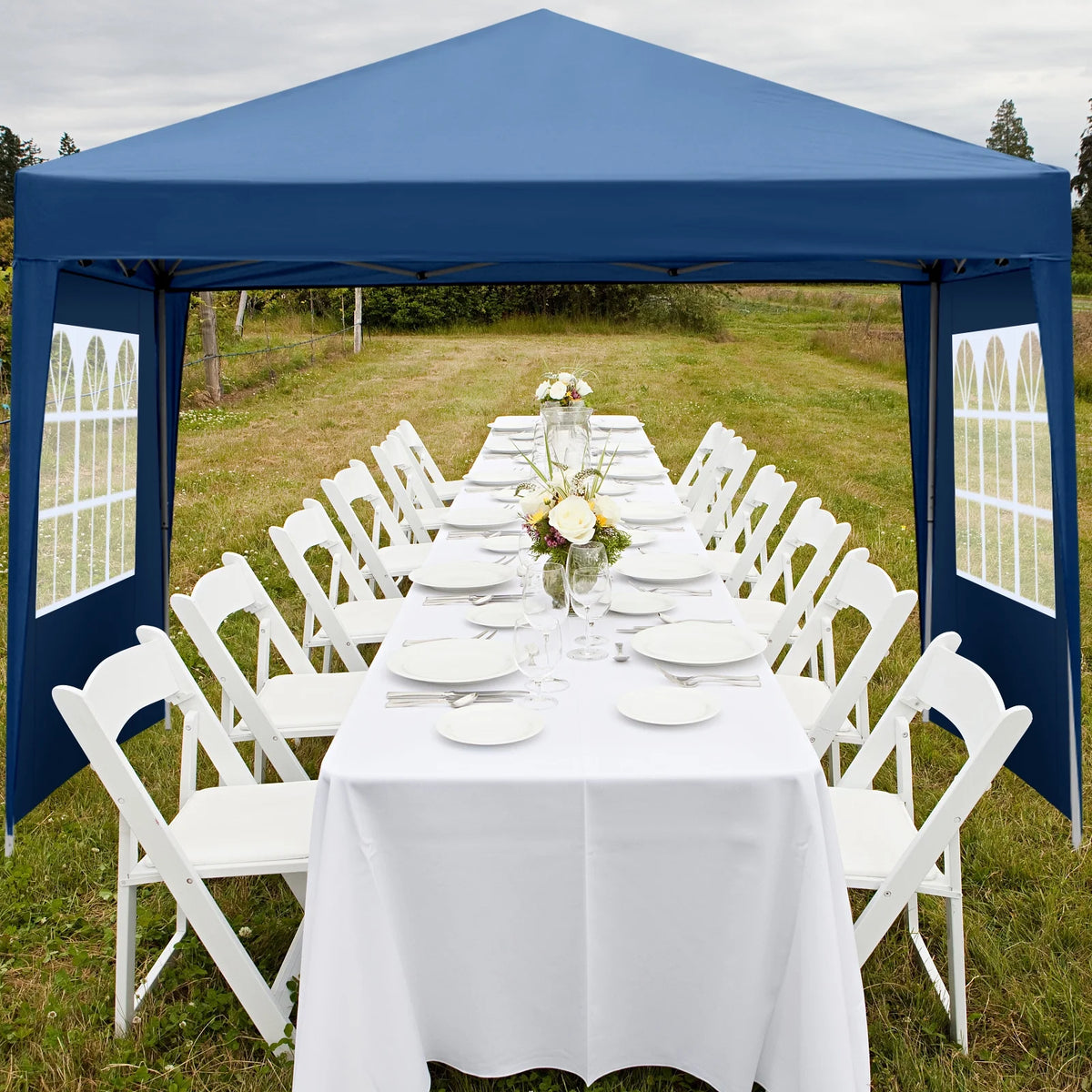 10' x 10' Blue Folding Pop Up Canopy Tent with Carry Bag O982628