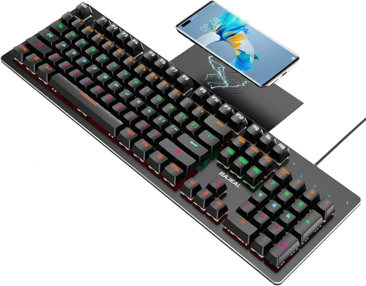 104 Keys Wired Full Size Mechanical Gaming Keyboard with Wireless Charger P47885