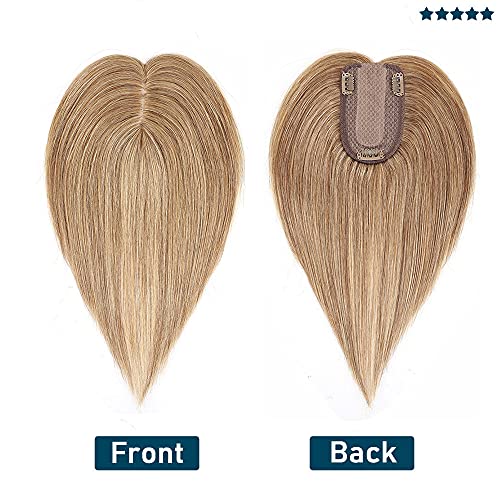 100% Real Human Hair Topper with Silk Base 3 Clips N124