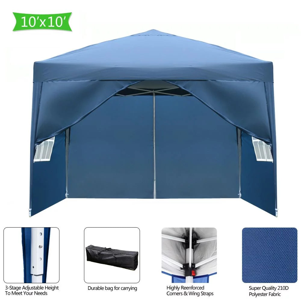 10' x 10' Blue Folding Pop Up Canopy Tent with Carry Bag O982628