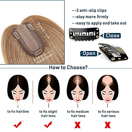 100% Real Human Hair Topper with Silk Base 3 Clips N124