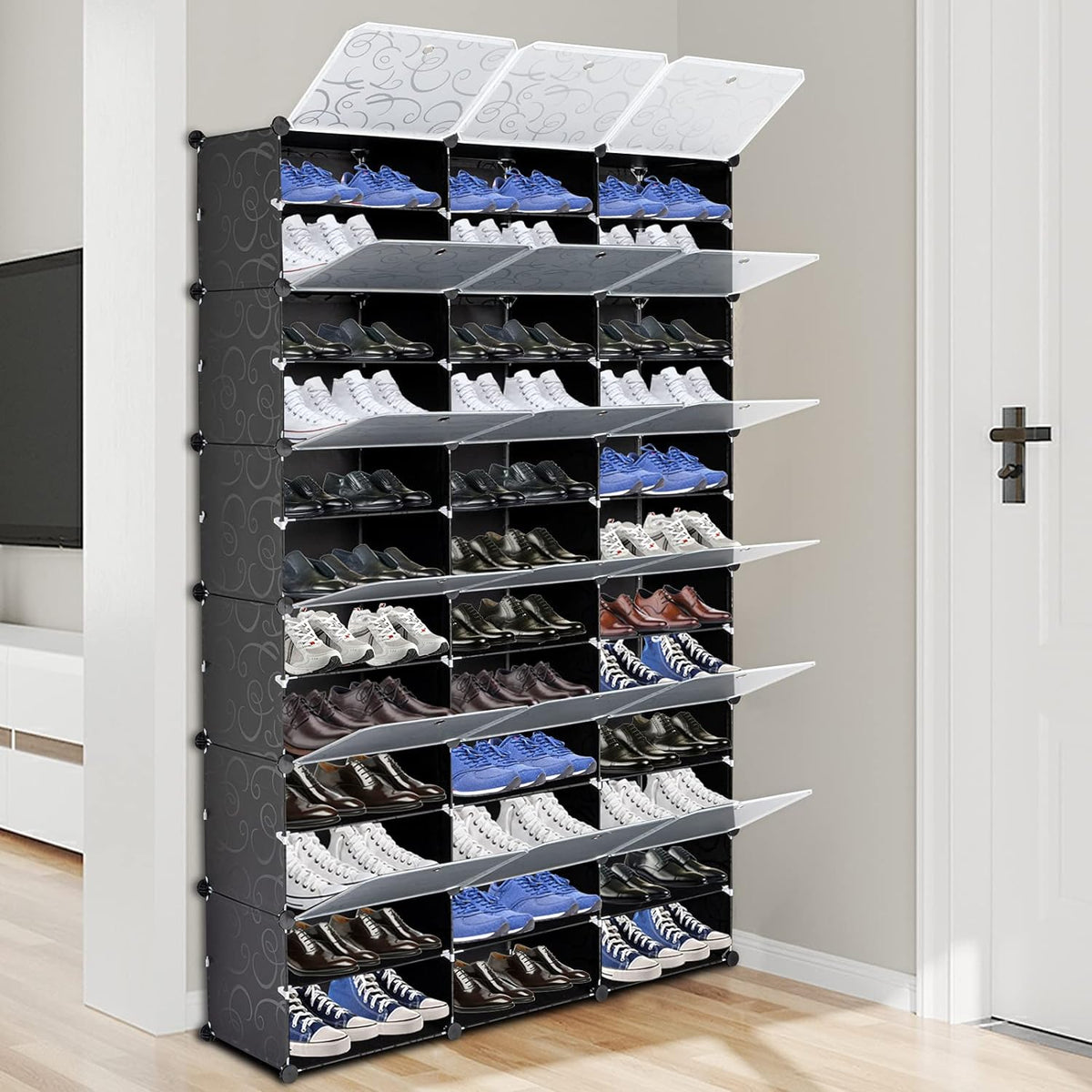 12-Tier 72 Pair Shoe Rack Storage Cabinet Black G6432