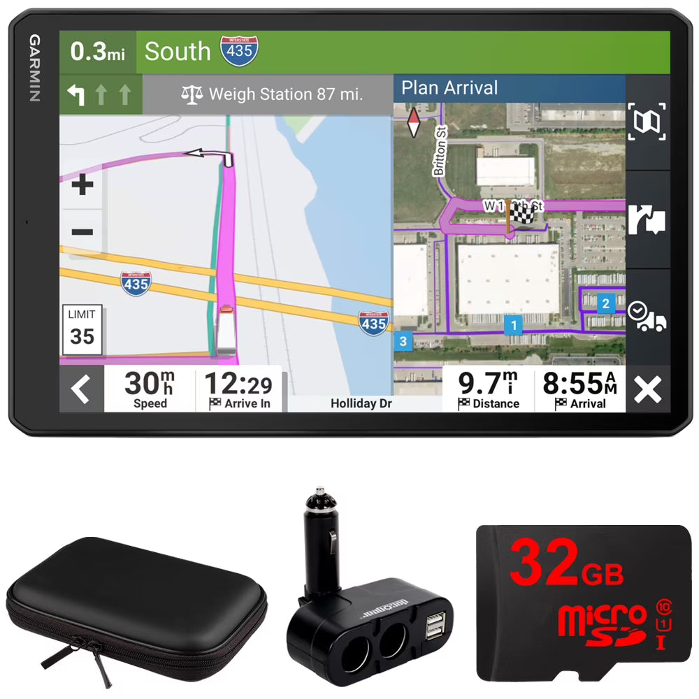10" GPS Truck Navigator Bundle with Hard Shell EVA Case, 32GB MicroSD Memory Card and Dual Car Socket P9567