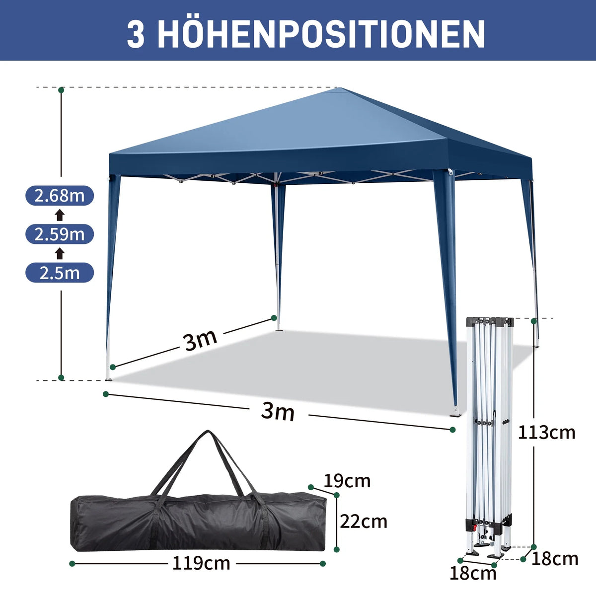 10' x 10' Blue Folding Pop Up Canopy Tent with Carry Bag O982628