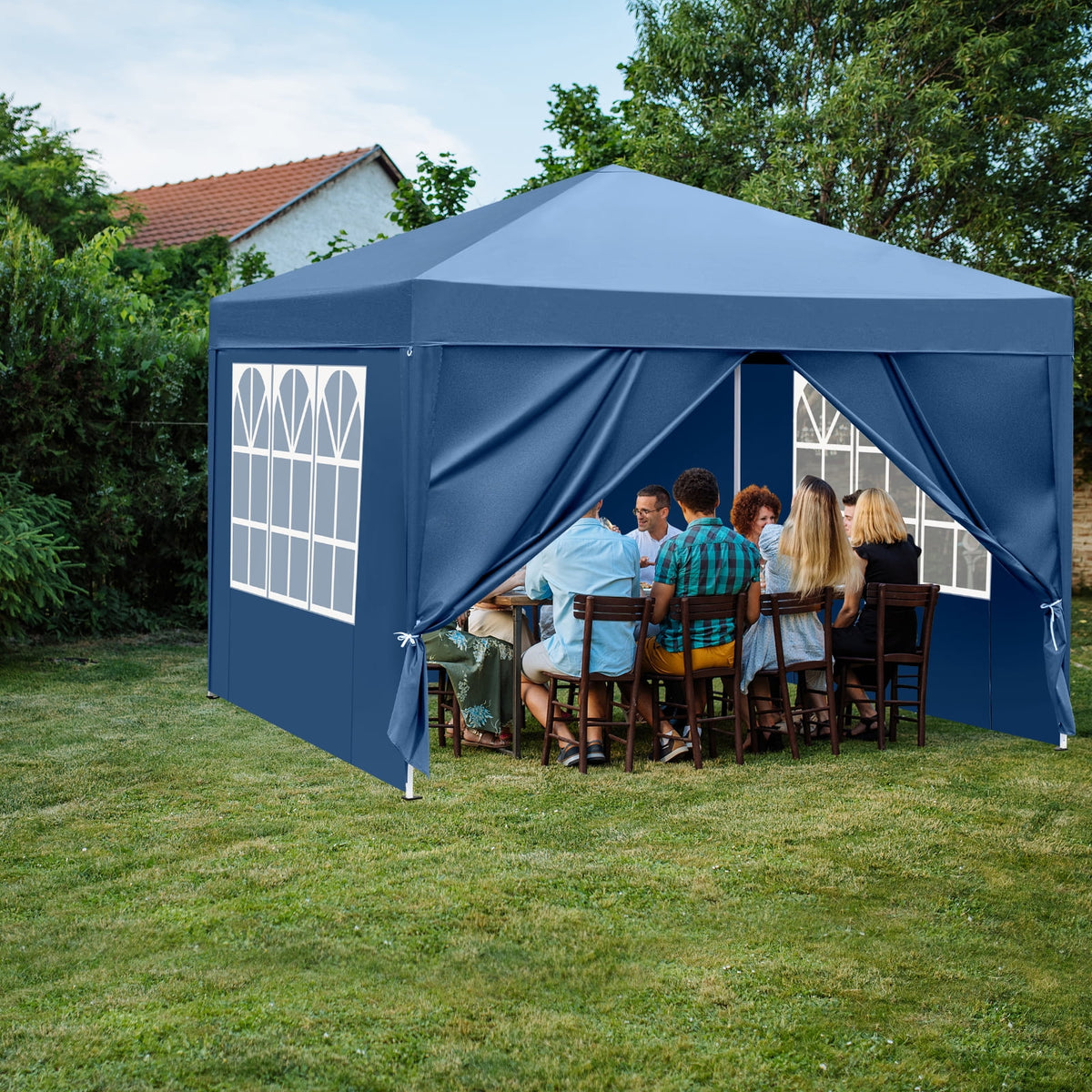 10' x 10' Blue Folding Pop Up Canopy Tent with Carry Bag O982628